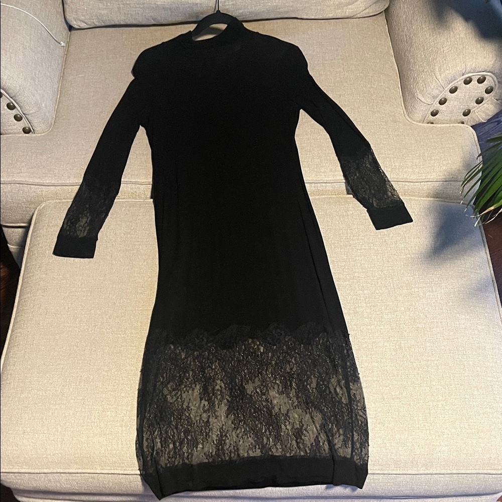 BCBG Black Turtlneck Lace Dress